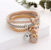 Owl Charm Layered Chain Bracelet with Colorful Accents