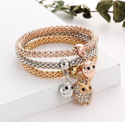 Owl Charm Layered Chain Bracelet with Colorful Accents