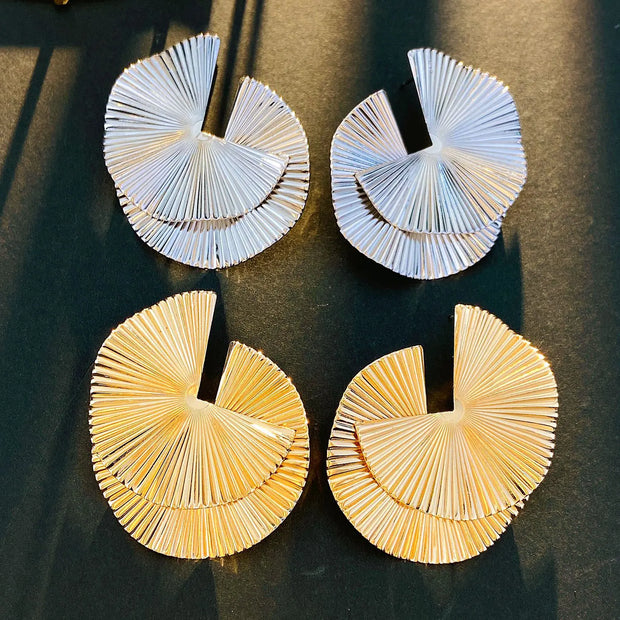 Vintage Irregular Alloy Fan-Shaped Earrings for Women