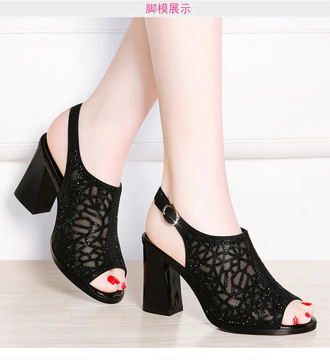 2021 Spring/Summer Fashion Peep-Toe Chunky Heels Sandals