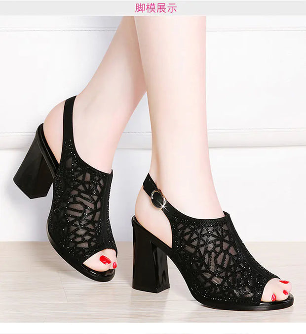 2021 Spring/Summer Fashion Peep-Toe Chunky Heels Sandals