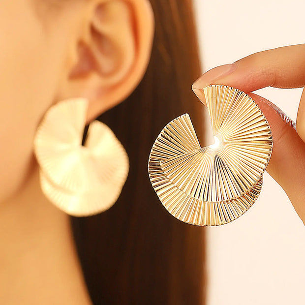 Vintage Irregular Alloy Fan-Shaped Earrings for Women