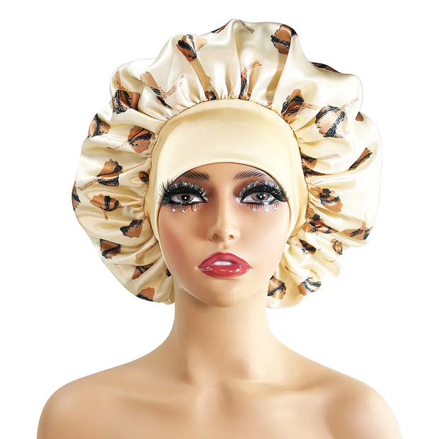 Wide-Brim Satin Sleep Cap - Soft Hair Care Hat