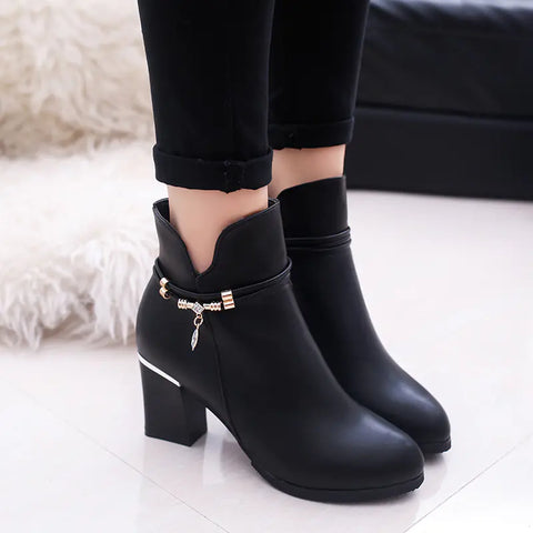 Chunky Heel Women's Round Toe Martin Boots